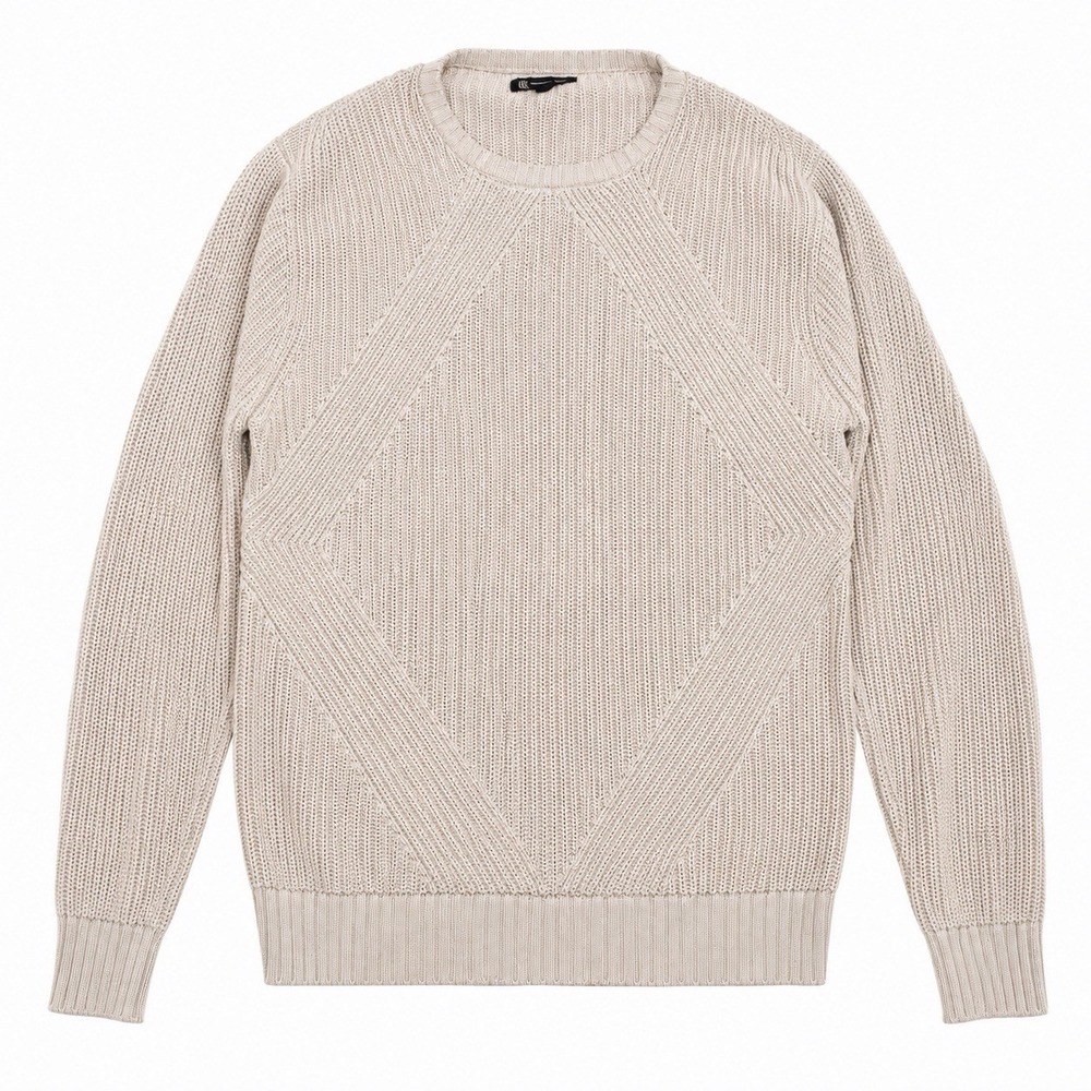 INC International Concepts Sweater Mens XL Beige Geometric Ribbed Crewneck